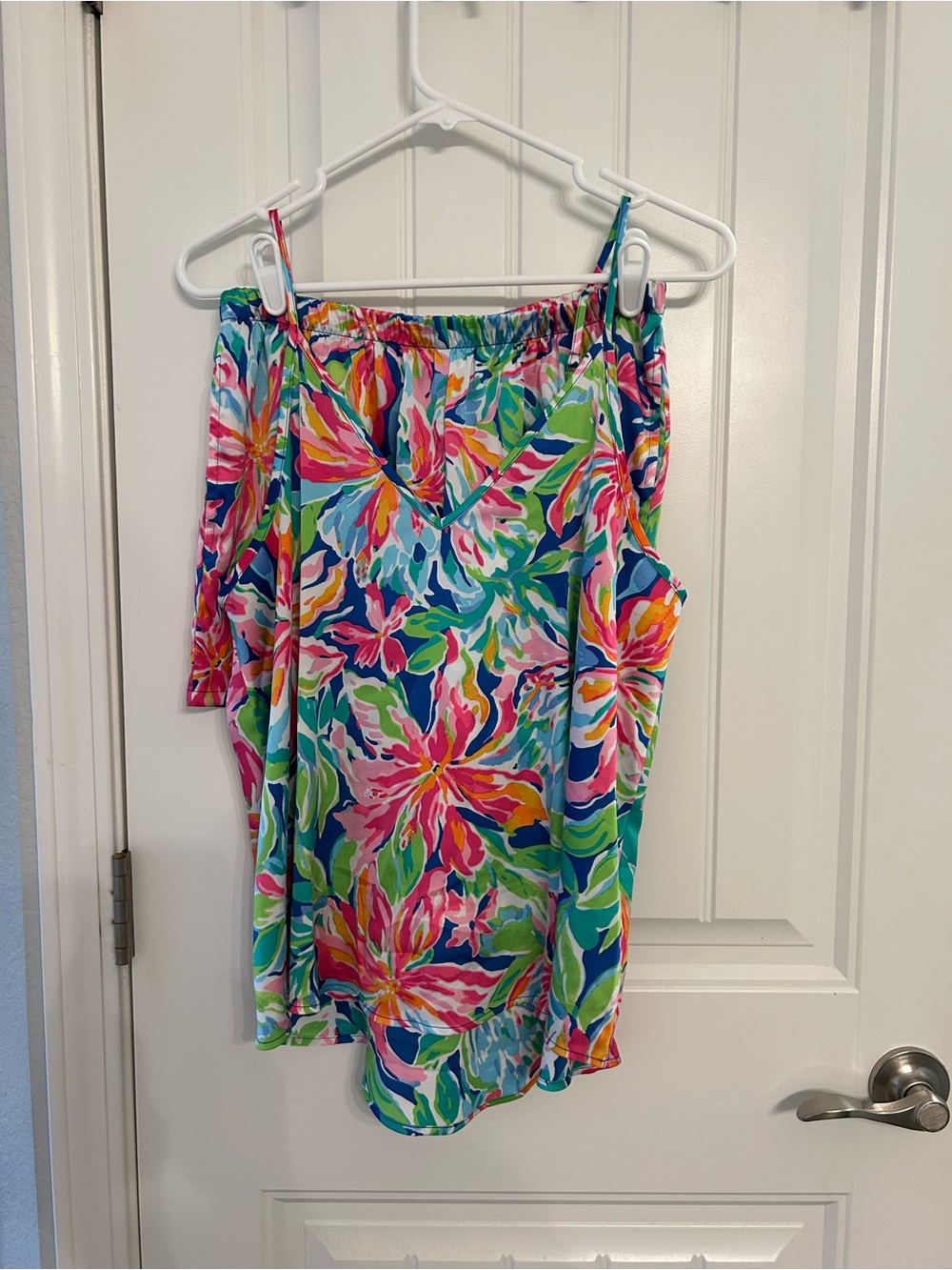 Floral Cold-Shoulder Pajama Top - Multicolor